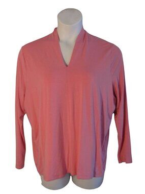 Talbots 2X 2XP Pink Jersey Knit V-Neck Shirt Top Stretch